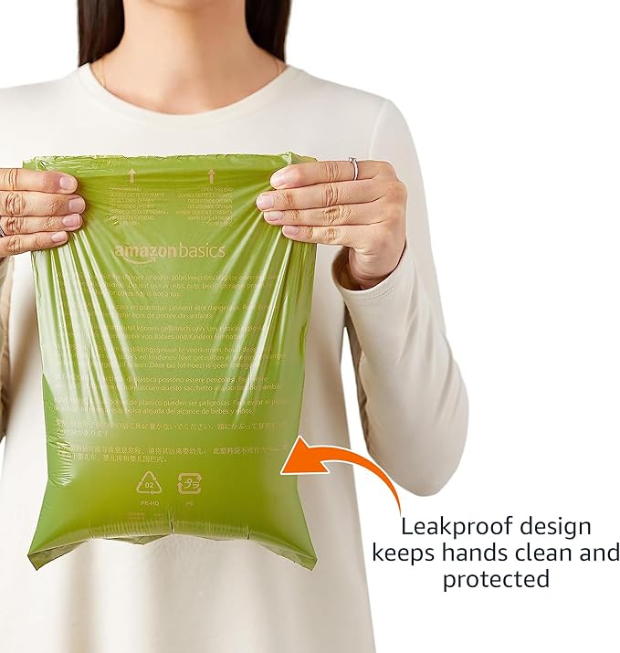 Amazon Basics Premium Leak Proof Dog Poop Bags with Dispenser and Leash Clip, Unscented, 13" x 9", 810 Count (54 Rolls of 15)