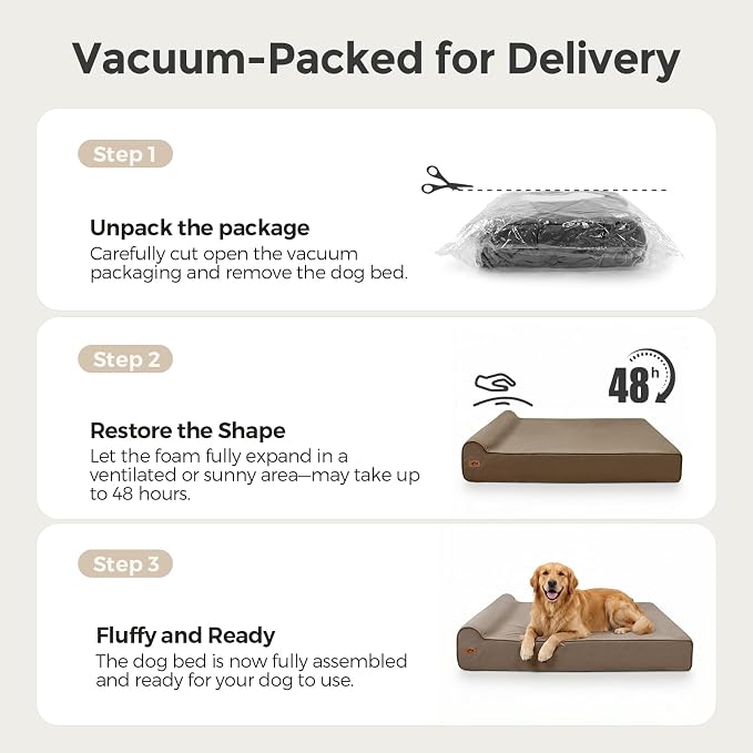 Sytopia XL 35D Memory Foam Dog Bed for Large Dogs – 7" Thick Orthopedic Pet Couch for Seniors and Big Breeds up to 120 Pounds, with Water-Resistant Liner & Washable Cover, Brown