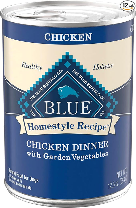 Blue Buffalo Homestyle Recipe Chicken Dinner with Garden Vegetables Natural Wet Dog Food for Adult Dogs, Paté with Natural Ingredients, Vitamins & Minerals, 12.5-oz. Can (12 Count)