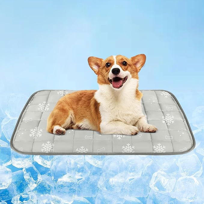 RIOGOO Dog Cooling Mat, Dog Blanket Washable, Cool Fabric & Internal Waterproof Cooling Pad (Grey, Medium (28X20 inch))