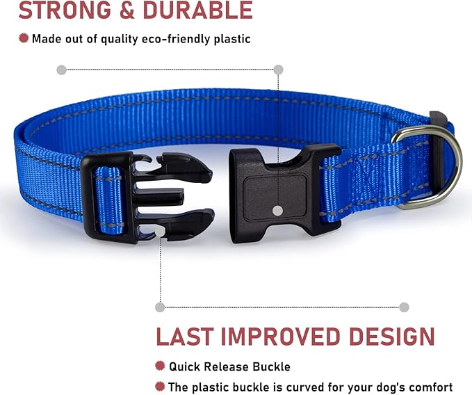 Reflective Dog Collar with Buckle Adjustable Safety Nylon Collars for Small Medium Large Dogs, Navy Blue XXS