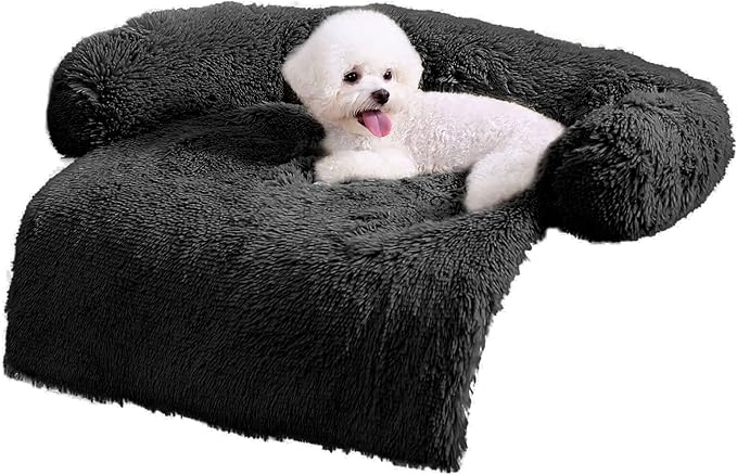 HACHIKITTY Dog Sofa Bed Mat Cover Soft Plush, Couch Cover for Dogs Dog Mat for Furniture Protector Pet Sofa Mat for Dogs, Dog Furniture Bed Sofa Cushion Washable Dogs Bed Mats (Large, Black)