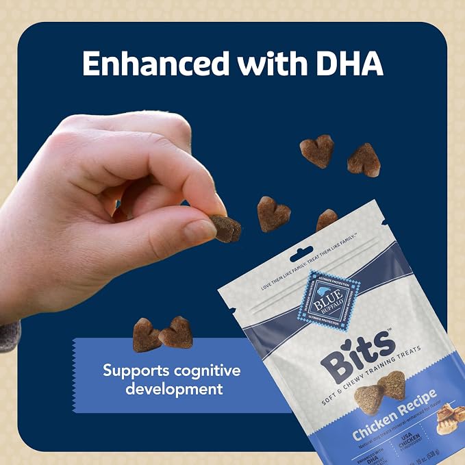 Blue Buffalo Bits Chicken Soft & Chewy Dog Treats, Bite-Sized for Training, Made with Real Chicken & Enhanced with DHA, Heart-Shaped Dog Treats, Made in the USA with Natural Ingredients, 19 oz.