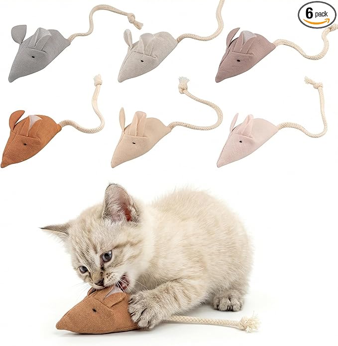 Catnip Mice Toys for Cats, 6PCS Small Interactive Fabric Mouse Toys for Indoor Adult Cats & Kittens, Encourages Chasing, Chewing, Cuddling, Kicking & Play, Kitty Exercise & Fetch Toy