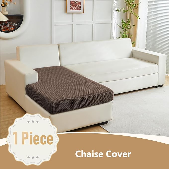 Yoovat Couch Cushion Covers for Sofa Couch Covers Wear-Resistant Universal Sofa Cover Washable Stretch for Sectional Slipcovers (Texture-Brown,Chaise Cover)