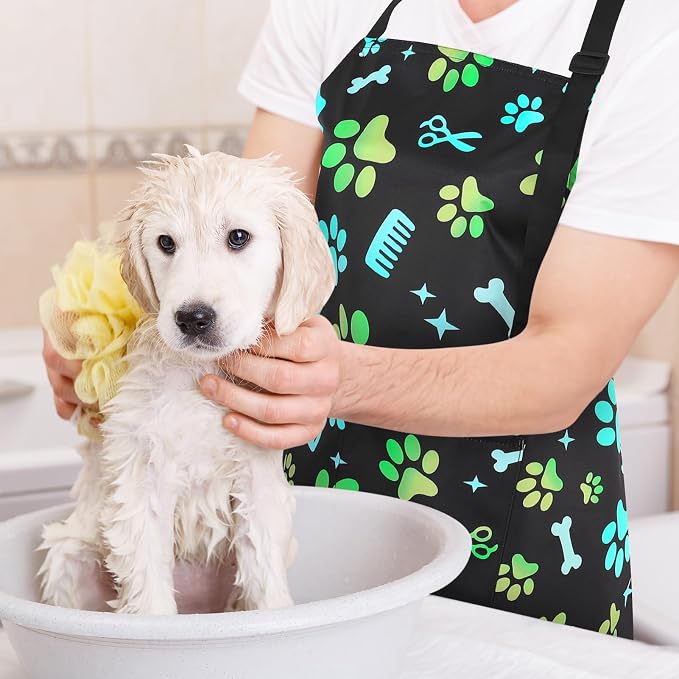 Dog Grooming Waterproof Apron with 2 Pockets, Cute Animals Puppy Dog Pets Apron