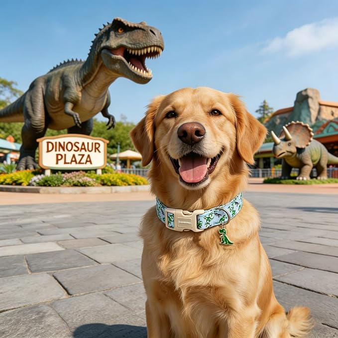 Summer Dinosaur Dog Collar for Boy Dogs- DOGWONG DinosaurDog Collar, Adjustable Soft Boy Dogs Collars for Small Dogs, S