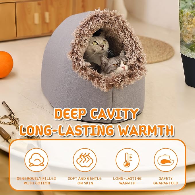 Winter Warm Pet Cave Bed, 2026 New Winter Cozy Cat Tent for Indoor, Soft Plush Cozy Indoor Nest with Non-Slip Bottom for Small Medium Dogs, Cats (Gray, L, 20 * 16 * 15inches)