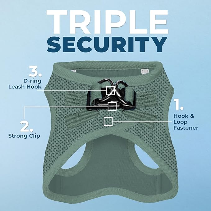 Best Pet Supplies - All Weather Mesh/Plush, Reflective, No Pull Harness for Small, Medium Dogs, Cats - Secure with Hook & Loop Fastener, Buckle, Double D-Rings - Moss Green, S