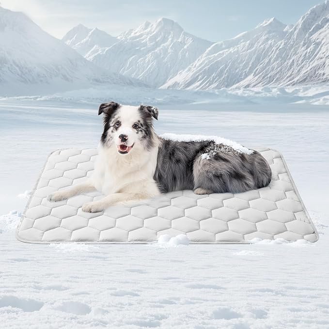EHEYCIGA Cooling Mat for Dogs, 44" x 32"(Q-Max>0.53), Washable Dog Cooling Mat, Portable Kennel Cooling Pet Pad for Summer, Non-Slip Summer Crate Pad for Large Dog, Grey