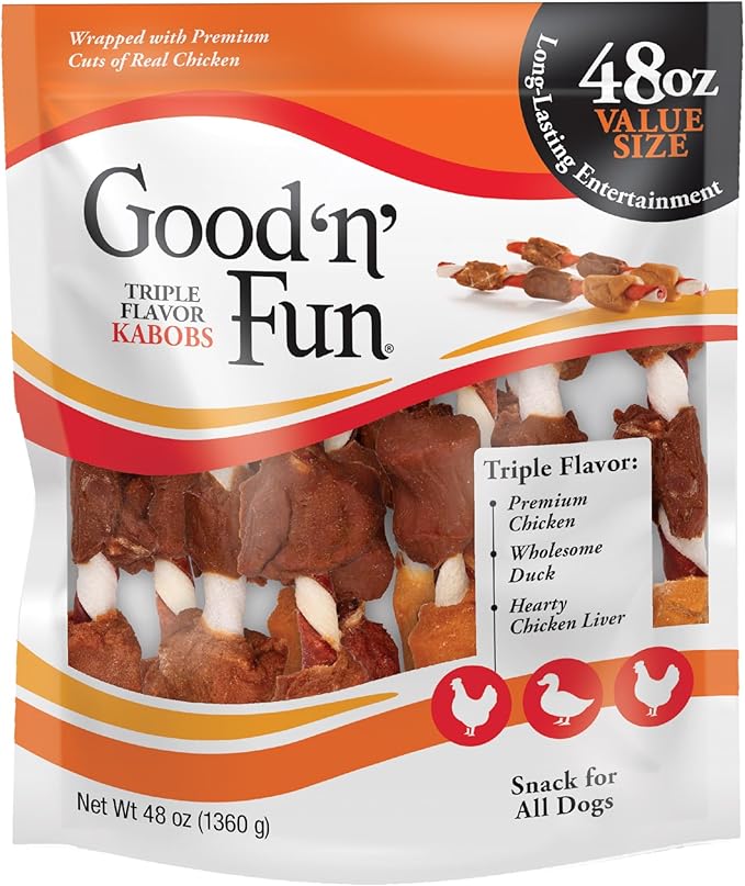 Good 'n' Fun Kabobs Long-Lasting Dog Treat, With Real Proteins, Beef Hide and Premium Chicken, Supports Dental Health, Mental Stimulation, 48 oz
