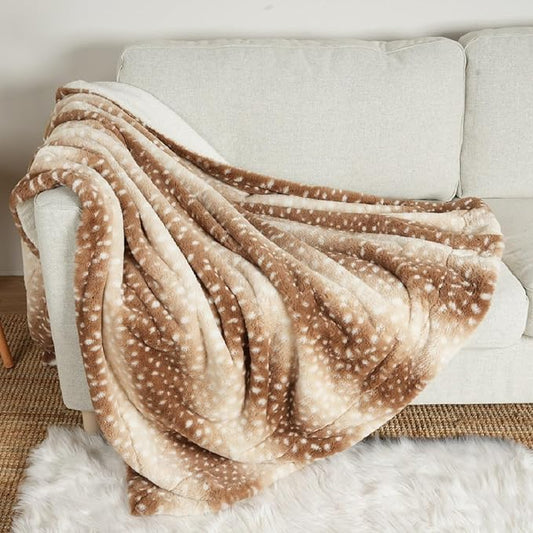 COZY KISS Luxury Faux Fur Blanket Deer Print, Waterproof Pet Blanket Washable, Woman Sofa Bed Couch Throw, Liquid Pee Proof for Large Dog or Cat, Reversible, Super Soft, 60x80 inch, Brown
