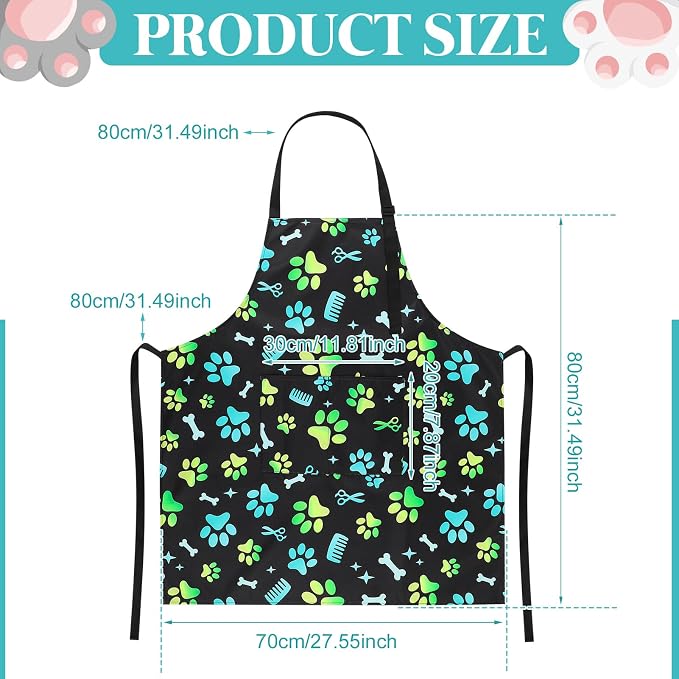 Dog Grooming Waterproof Apron with 2 Pockets, Cute Animals Puppy Dog Pets Apron