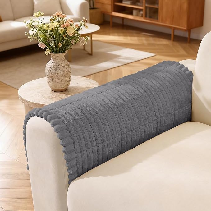 Fuzzy Couch Arm Covers for Dogs Washable, Thick Couch Covers for 3 Cushion Sofa Pet Friendly, Non Slip Plush Dog Couch Cover for for Sectional, Loveseat (Charcoal Gray, 17.6" x 17.6")
