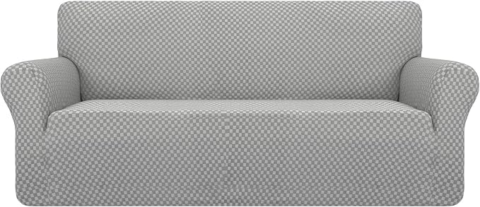 YEMYHOM Couch Cover Latest Jacquard Design High Stretch Extra Large Sofa Covers Pet Dog Cat Proof Oversized Slipcover Non Slip Magic Elastic Furniture Protector (X Large, Light Gray Checkered)