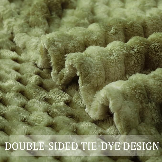 Exclusivo Mezcla Fleece Twin Blanket for Bed, Extra Large Fuzzy Tie-dye Olive Green Bed Blankets, Soft Cozy Plush Sofa Throws for All Seasons, 60x80 Inches