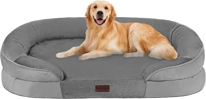Dwanton Orthopedic Dog Bed for Large Dogs with Gel Memory Foam, Waterproof Dog Sofa, Washable Pet Bed with Four Sided Bolster Cushion, Removable Cover & Non-Slip Bottom, 42", Medium Grey