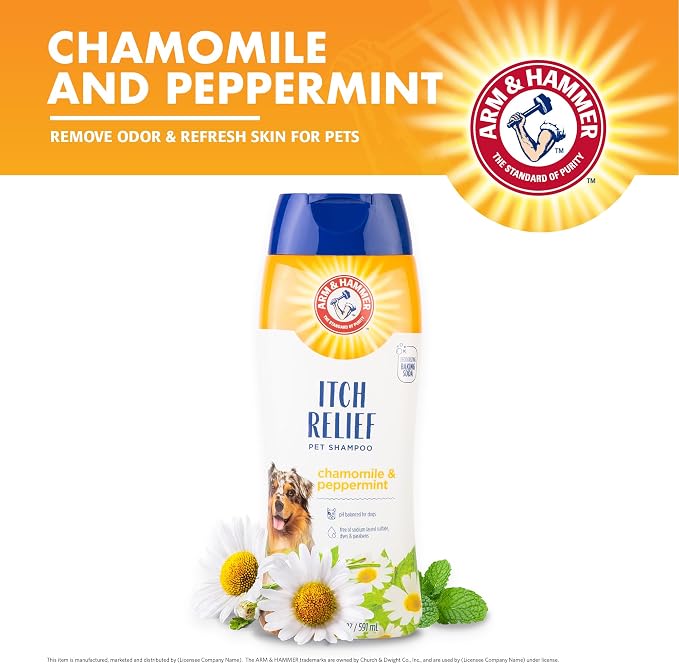 Arm & Hammer for Pets Itch Relief Dog Shampoo with Chamomile and Peppermint, Soothes Dry and Itchy Skin, pH Balanced, Free of Sodium Lauryl Sulfate and Parabens, 20 Fl Oz - 6 Pack