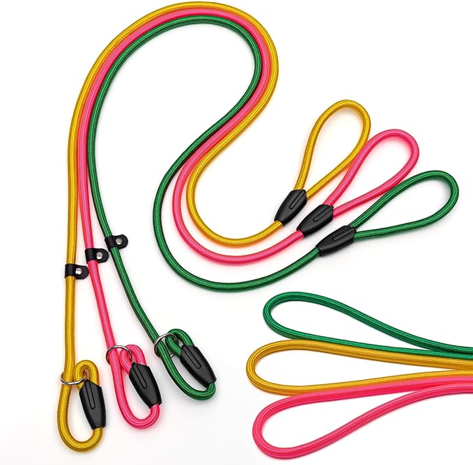 FOVRLZSE 3-Pack Adjustable No-Pull Dog Slip Leads 3 Colors (Yellow/Pink/Green) - Dogs' Fave Hues, Easy On/Off, No Collar Needed, Ideal for Training & Walking