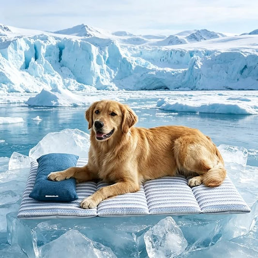 Cooling Mat for Dogs, 43.3”×30.7” Dog Cooling Mat for Extra Large Dogs (Q-Max 0.485), Thick Washable Pet Cooling Mat with Pillow, Long-Lasting Chill Pet Pad for Crate, Sofa, Floor, Car