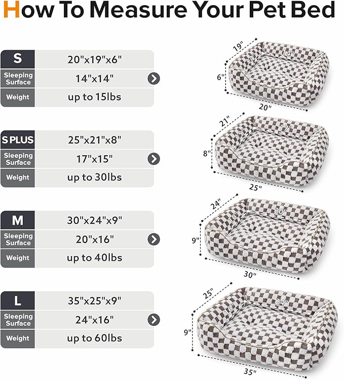 JOEJOY Dog Beds for Small Dogs -Cute Cat Beds for Indoor Cats Calming Pet Beds, Rectangle Orthopedic Cuddle Puppy Bed with Jacquard Shaggy Plush & Anti Slip Bottom, 20x19x6inches, Cofffee