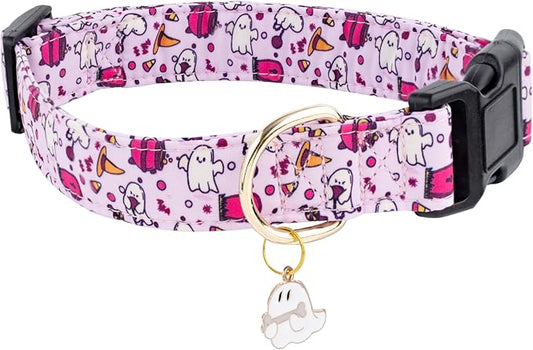 Faygarsle Fall Dog Collar - Adorable Ghost Pattern for Small, Medium & Large Dogs - Purple