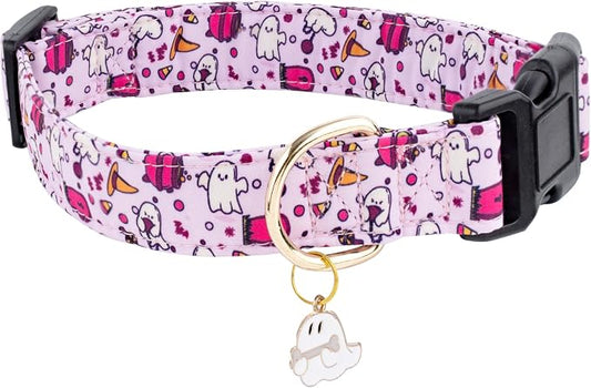 Faygarsle Fall Dog Collar - Adorable Ghost Pattern Halloween Neckwear for Small Medium Large Dogs - Purple Autumn Collar for Boy Girl Pets - Size S