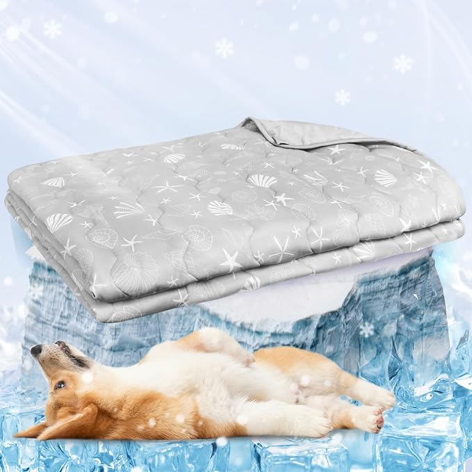 NWK Dog Cooling Blanket, Q-Max>0.345, Ice Silk Cool to Touch Material, Reversible Breathable Bed Cover, Furniture Protector Couch Sofa for Summer, Machine Washable (Misty Gray, 60'' X 80'')