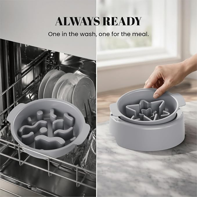AVERYDAY 3 Pack Slow Feeder Dog Bowl Set, Two Weighted Maze Insert Bowls, Anti-Slip Changeable Puzzle Feeding Bowl for Wet Dry & Raw Dog Food, Slow Eating Deep Pet Food Dish for Medium & Large Breeds