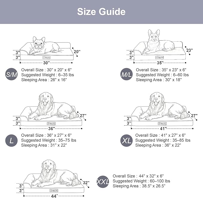 Rainmr Orthopedic Dog Beds for Large Dogs, Memory Foam Dog Beds Large Sized Dogs, Washable Removable Cover, Nonskid Bottom, Waterproof, for Indoor, Outdoor, Crate ＆ Car Use, 36x27x6 Inches, Light Grey