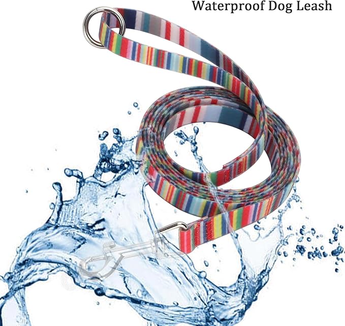 WYuZe Waterproof Dog Leash 7FT 12FT, Odor-Proof Strong Coated Nylon Webbing Easy to Clean, Long Dog Leash for Outdoor Walking, Hiking, Beach Playing (12ft, Rainbow)