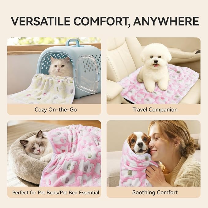 LINENLUX 1 Pack 3 Blankets Super Soft Fluffy Premium Fleece Dog Blankets for Puppy Cat Pet Blanket Flannel Throw Warm Sleep Elephant Pattern-3pcs 31x20 inch