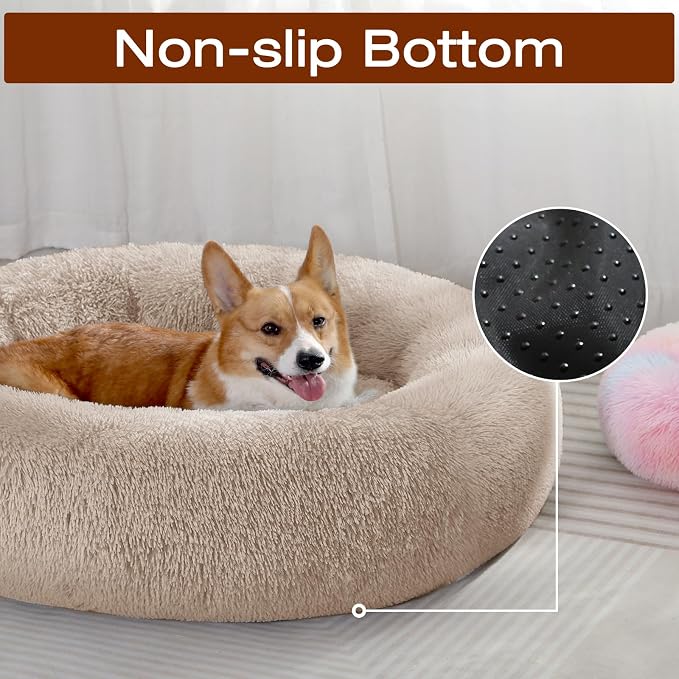 JOLLYVOGUE Dog Beds Large Sized Dog, Calming Anti-Anxiety Dog Bed, Fluffy Donut Cushion for Extra Large Pets (45")