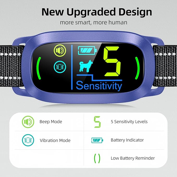 FAFAFROG Dog Bark Collar, Rechargeable Smart Collar, Anti Barking Training Collar with 5 Adjustable Sensitivity Beep Vibration, Bark Collar for Large Medium Small Dogs (Purple)