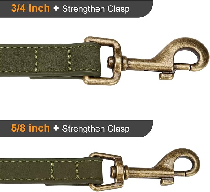 Didog Stylish PU Leather Dog Leash for Small Dogs, Easy to Clean 5ft Small Dog Leash with Metal Tangle-Free Clip, Fashionable and Elegant for Walking, Running and Training,Dark Green, S