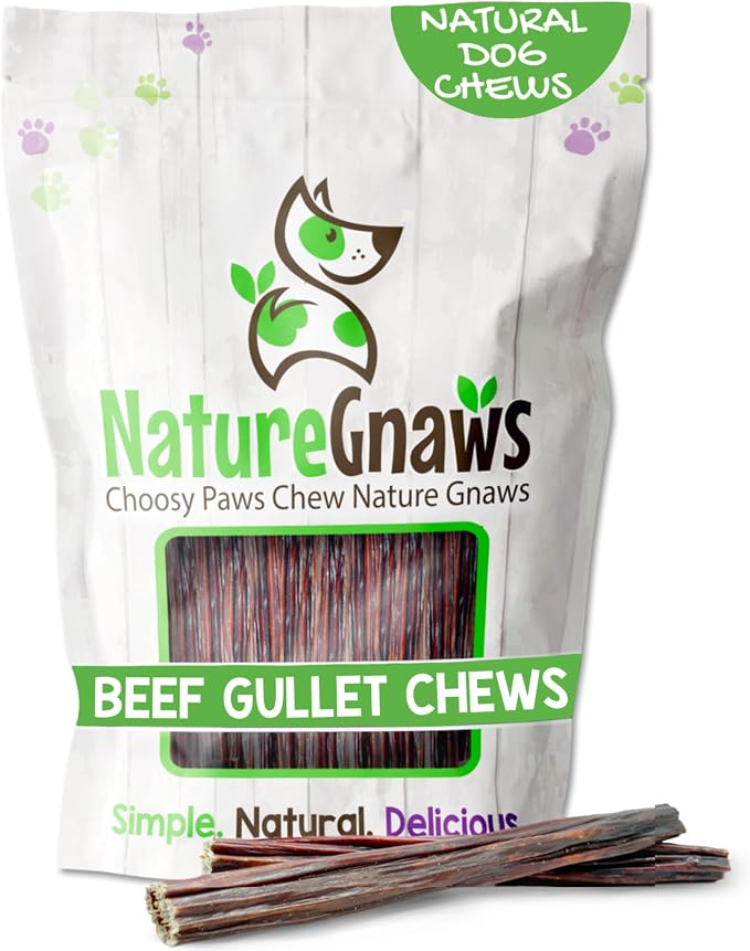 Nature Gnaws Beef Gullet Sticks for Dogs 5-6" (1Lb) - Natural Beef Jerky Stick Dog Chew Treats - Rawhide Free