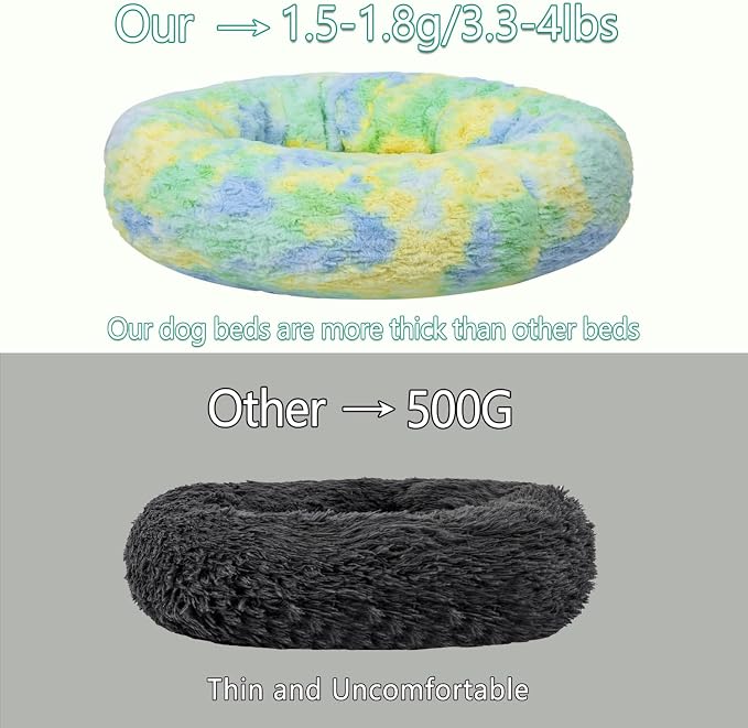 Calming Dog Bed for Medium Dogs Cats, Puppy 31'' Round Anti-Anxiety Warm Fluffy Plush Faux Fur Bed, Soft Anti-Slip Donut Washable, Cozy Medium Puppy Bed, Fits up to 50 lbs Pets