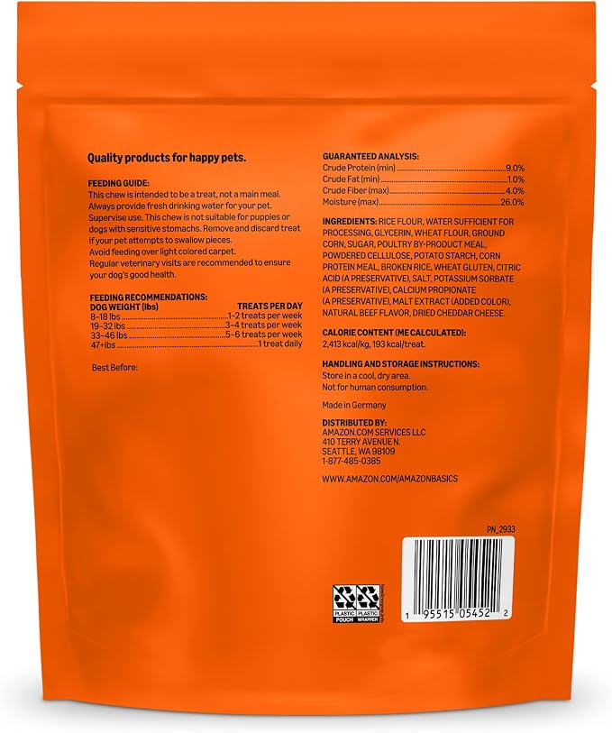 Amazon Basics Double Chew Bone Dog Treats, Beef and Cheddar - 8 Count, 1 Pack