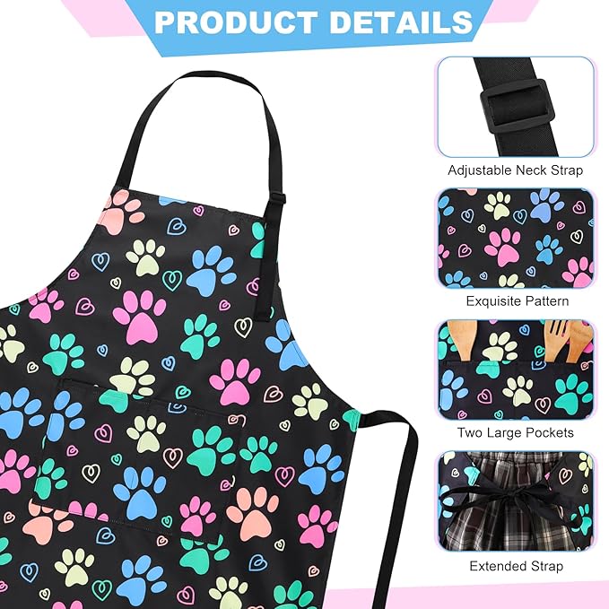 Dog Grooming Waterproof Apron with 2 Pockets, Cute Animals Puppy Dog Pets Apron