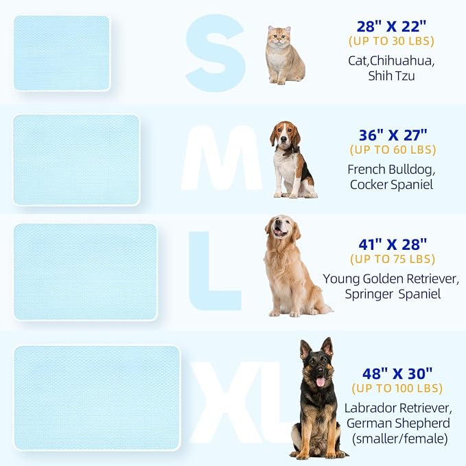 Mora Pets Dog Cooling Mat Instant Self Cooling Pad for Dogs & Cats Breathable Washable Summer Pet Cool Mat Indoor Outdoor, Puppy Cold Blanket for Floor Crate Car Travel Use Small 28'' x 22'' Blue