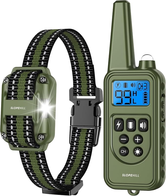 SLOPEHILL Dog Training Collar with 4 Training Modes, 4200Ft Remote Electronic Dog Shock Collar, Electric Shock Collar for Small Medium Large Dogs,Dark Green