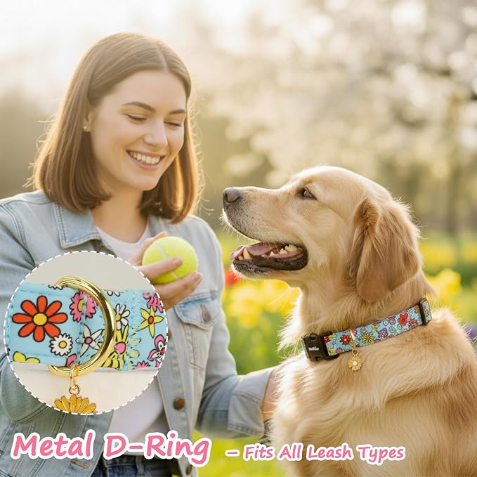 Dog Collar for Extra Small Dogs, Spring &Summer Theme Dog Collars with Colorful Flower Pattern, Adjustable Blue Small Dog Collars, Cute Girl or Boy Dog Collar Ideal for Gifts,Pet Accessory