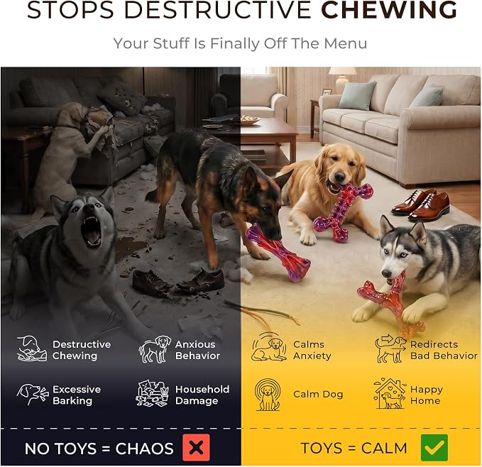 Kseroo 3-Pack Beef Flavored Dog Chew Toys for Aggressive Chewers, Red-XL | Indestructible, Heavy Duty, Rock-Hard Solid Nylon Bones for Medium & Large Dogs 25-90lbs, Tough, Long-Lasting, Keep Them Busy