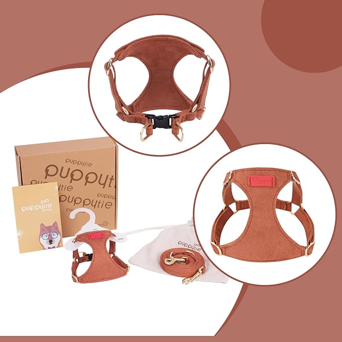 Puppytie Dog Harness with Multifunction Dog Leash,Soft Adjustable No Choke Escape Proof Pet Harness Vest for Medium Dogs or Large Dogs,Brown Caramel,M