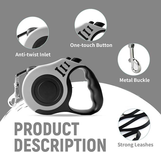 Retractable Dog Leash Automatic Telescopic Tractor Dog Tape, Pet Tape 10/16 FT Durable and Convenient, with Folding Bowl, Dispenser, Rubbish Bags, Suitable for Small and Medium Dogs