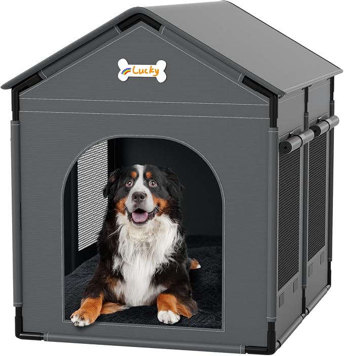 Dog House Indoor Outdoor Dog Kennel Bed Mat with Cushion for Small to Large Dogs Cats, Cozy Cooling Cat Nest Puppy Cave Sofa Pet Products Easy Assembly (Grey, X-L: 33.9" L x 26.8" W x 33.9" H)