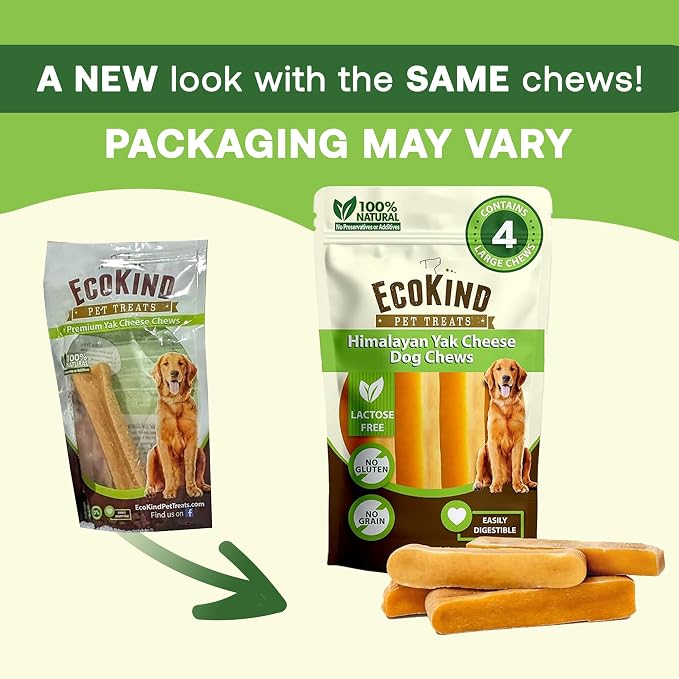 EcoKind Yak Cheese Himalayan Dog Chews, Yak Chews for Large Dogs, Long Lasting Bone for Aggressive Chewers, 3 Ingredients, Natural High Protein Treats, No Additives or Lactose, XL - 9+ Chews (3 lbs)