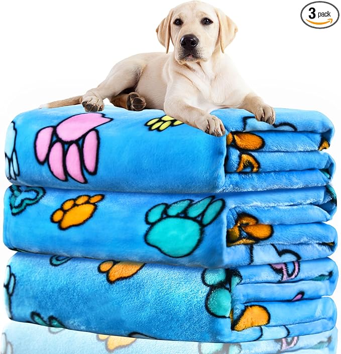 Rezutan Soft Fuzzy Dog Blankets, 1 Pack 3 for Large, Medium, Cat Pet- Comfort Flannel, Reversible Print Suitable for Dog Kennels & Beds, Sofas, Furniture, Gifts Puppy Essentials, 41 x 31 inch, Blue