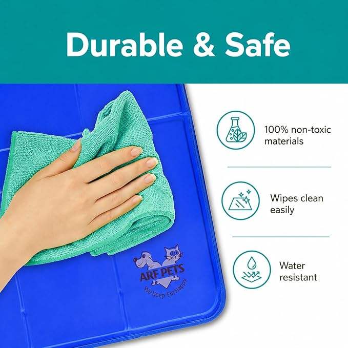 Arf Pets Dog Cooling Mat 27” x 43” Pad for Kennels, Crates and Beds, Non-Toxic, Durable Solid Self-Cooling Gel Material. No Refrigeration or Electricity Needed