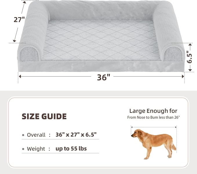 Simple Trending Dog Bed for Large Dogs, Orthopedic XL Pet Bed with Sides, Waterproof Egg Crate Foam Couch Sofa with Removable Cover and Anti-Slip Bottom, Grey